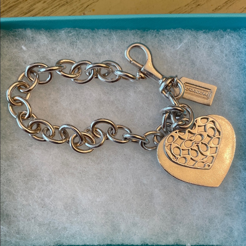 Coach Sterling Silver Heart Charm Bracelet, 7.5 inches